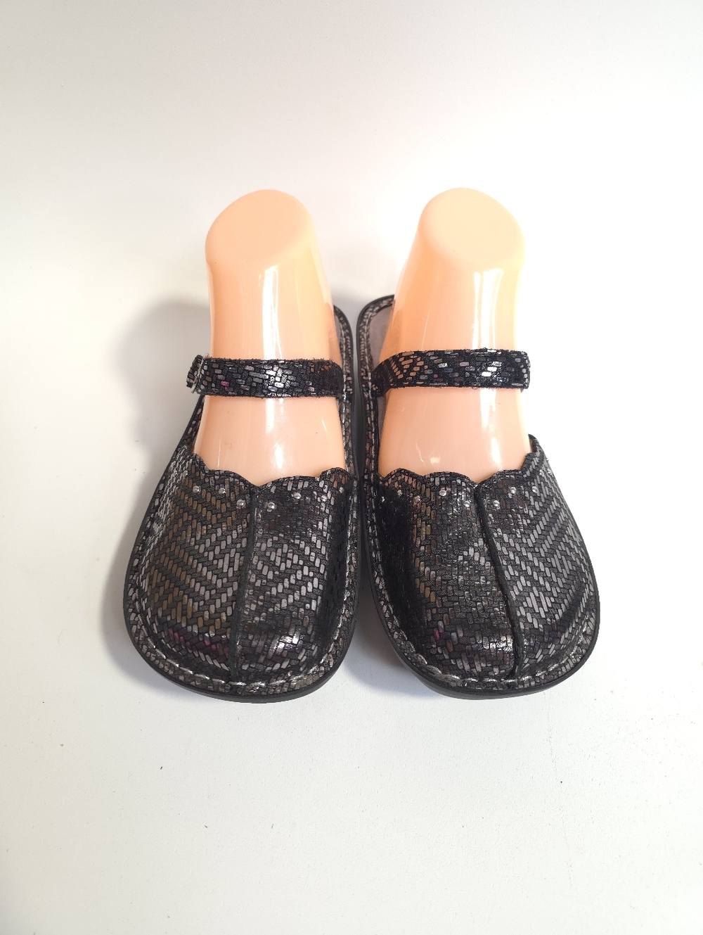 Alegria Tuscany Women's Shoes Pewter Leather Mary Jane Mule Shimmer Comfort Sz 7